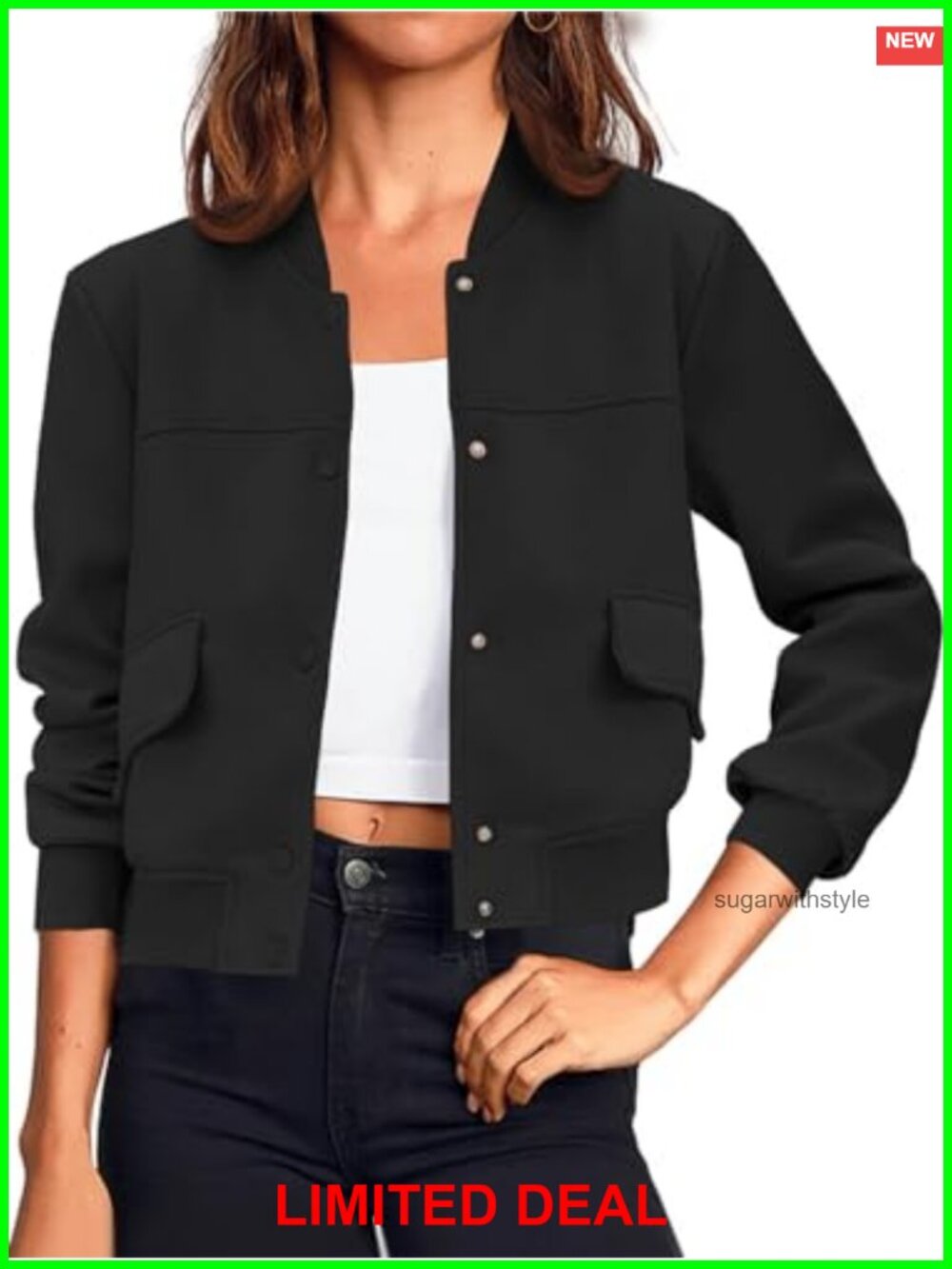 Cropped Bomber Jacket Button Down Varsity Shacket Casual Women's